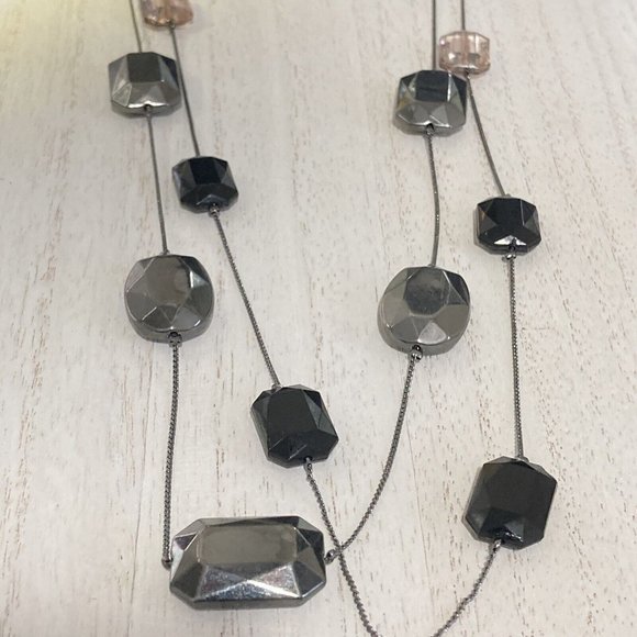 new york 2‎ strand layers gun metal long Necklace 38" - Picture 2 of 8